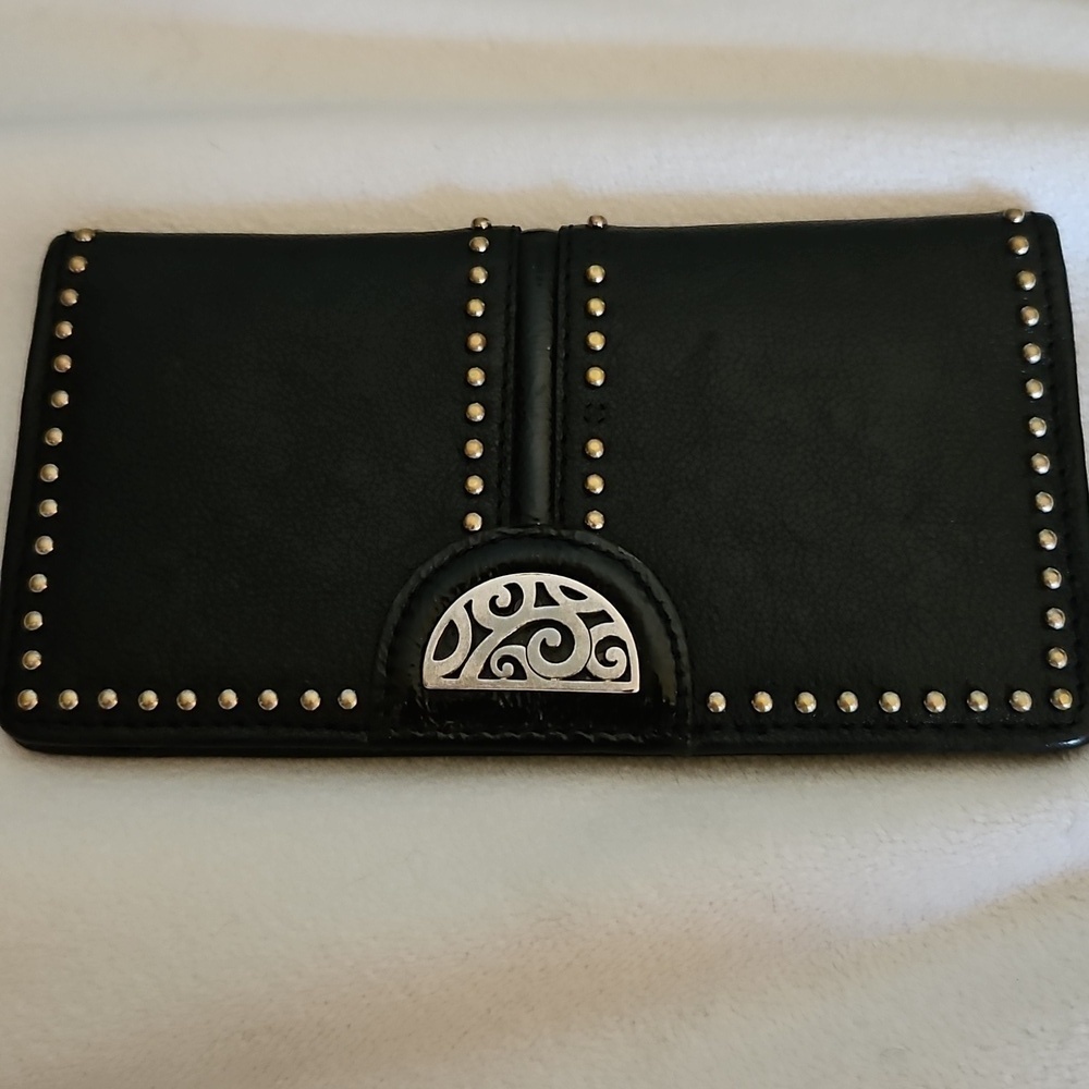 BRIGHTON Pretty Tough Black Leather Studded Checkbook Cardholder Wallet - Picture 2 of 14